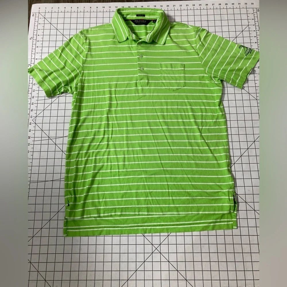 Polo Ralph Lauren Men’s Large Lime/White Golf Polo Pinehurst Embroidered Sleeve‎